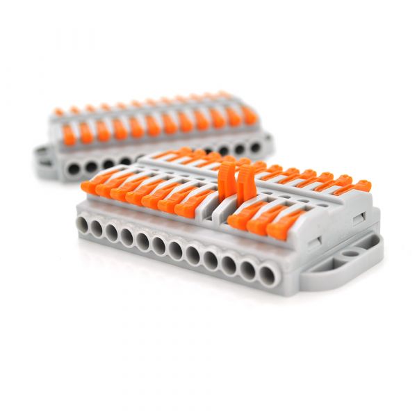 
					Клемна колодка з нажимними зажимами 12-дротова WAGO K223-12P для розподільчих коробок, 12-pin, сіра