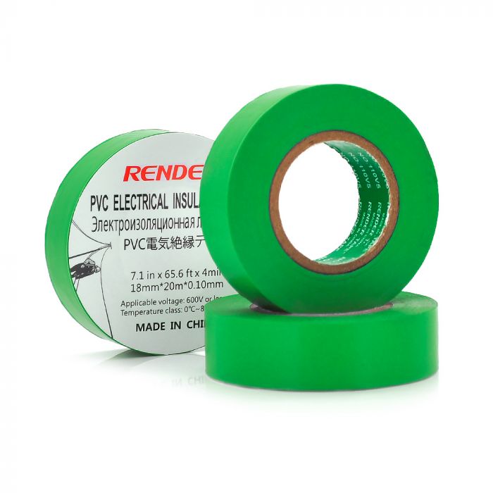
					Ізолента RENDER 0,10 мм * 18 мм * 20 м (зелена), temp:-10 +80 ° С, 2000V, розтяж-180%, міцність 20Н / см, Агдезія 0,42 кг / 25мм, 10 шт. в уп. ціна за упак.