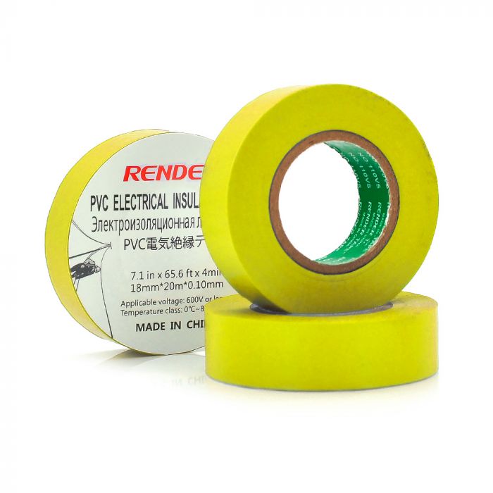 
					Ізолента RENDER 0,10 мм * 18 мм * 20 м (жовта), temp:-10 +80 ° С, 2000V, розтяж-180%, міцність 20Н / см, Агдезія 0,42 кг / 25мм, 10 шт. в уп. ціна за упак.