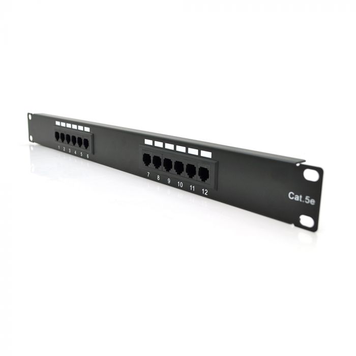 
					Патч-панель PiPo 12 портів UTP кат 5Е 19 "1U неекранована чорна Q25