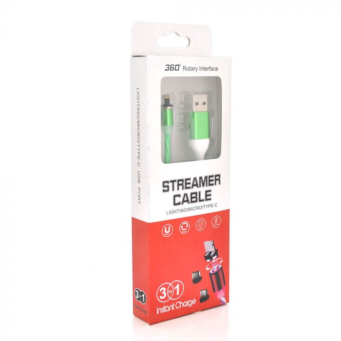 
					Магнітний кабель світиться USB 2.0 / Lighting, 1m, 2А, GREEN, OEM
