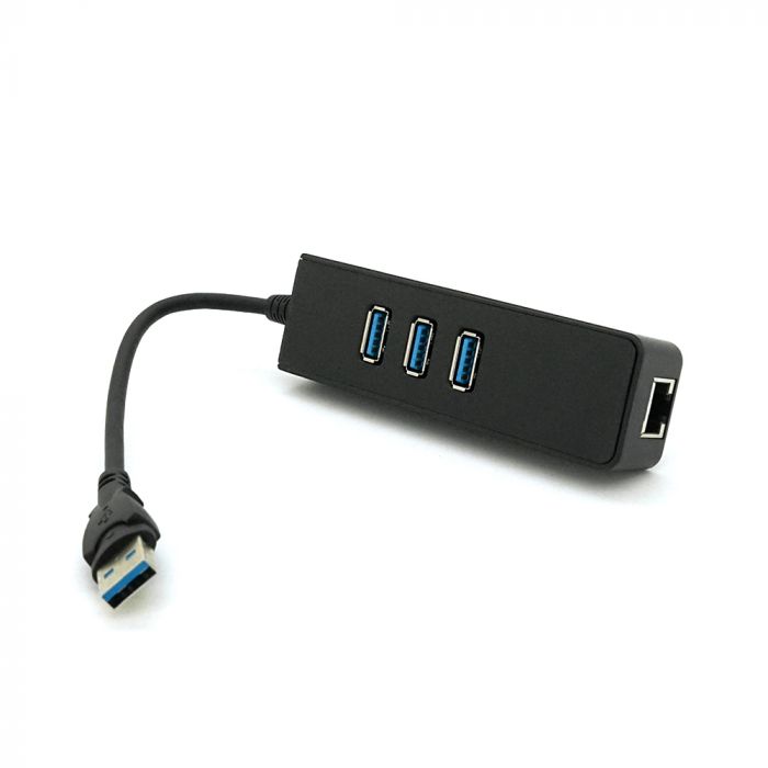 
					Хаб USB 3.0, 3 порти USB 3.0 + 1 порт Ethernet, Black,  BOX