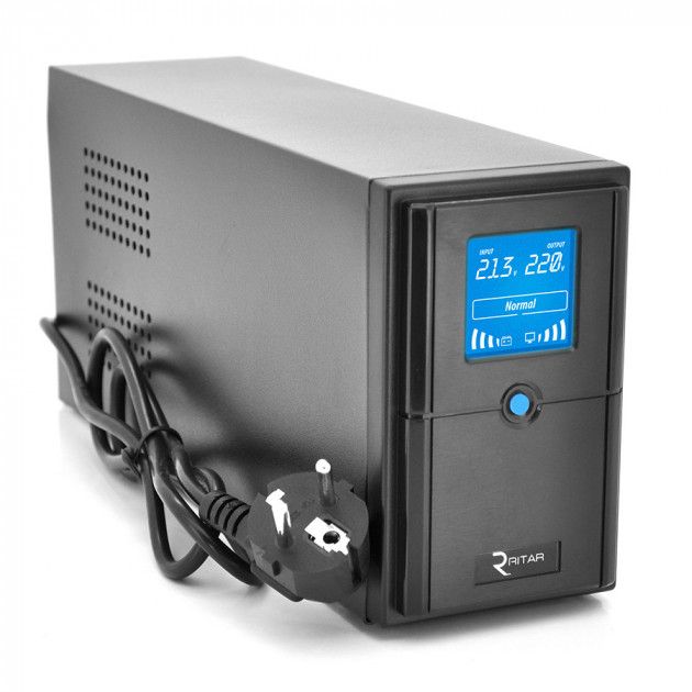 Блок безперебійного живлення Ritar  E-RTM1500 (900W) ELF-D, LCD, AVR, 3st, 3xSCHUKO socket, 2x12V9Ah, metal Case (405*195*285)  11,5 кг (340*120*190)