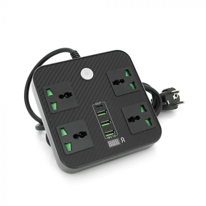 
					Мережевий фільтр ТВ-Т90, 4 розетки + 3 USB, 2 м, перетин 3х0, 75мм, 3000W, Black, Box
