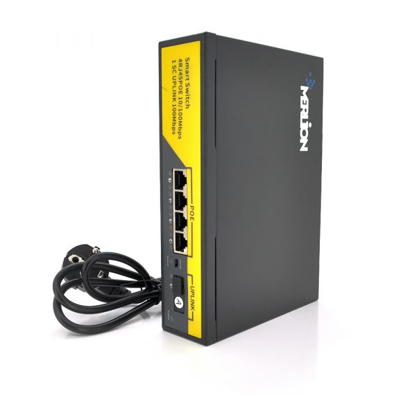 
					POE комутатор Merlion 4 POE 10/100 + 1Single Fiber Tx1310nm 20km + вбудований блок живлення 52V 1.38A