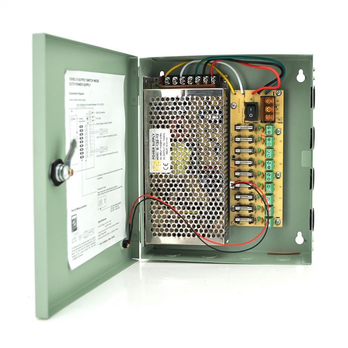 
					Імпульсний блок живлення 12V-10A / 9CH в боксі з замком перфорований, 9-ти канальний, Q20