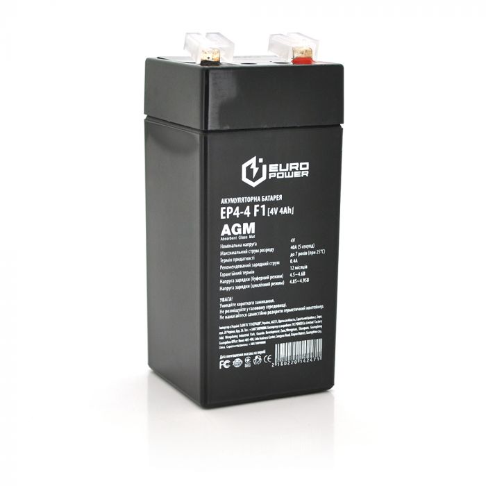 
					Акумуляторна батарея EUROPOWER AGM EP4-4F1 4 V 4 Ah ( 47 x 47 x  100 (105) )  Black Q30