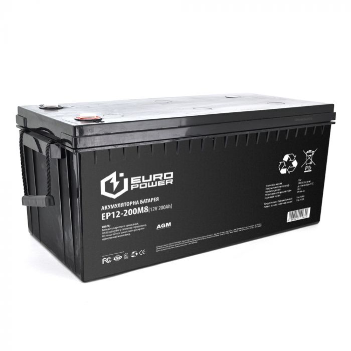 
					Аккумуляторная батарея EUROPOWER AGM EP12-200M8 12 V 200Ah ( 522 x 240 x  219) Black Q1