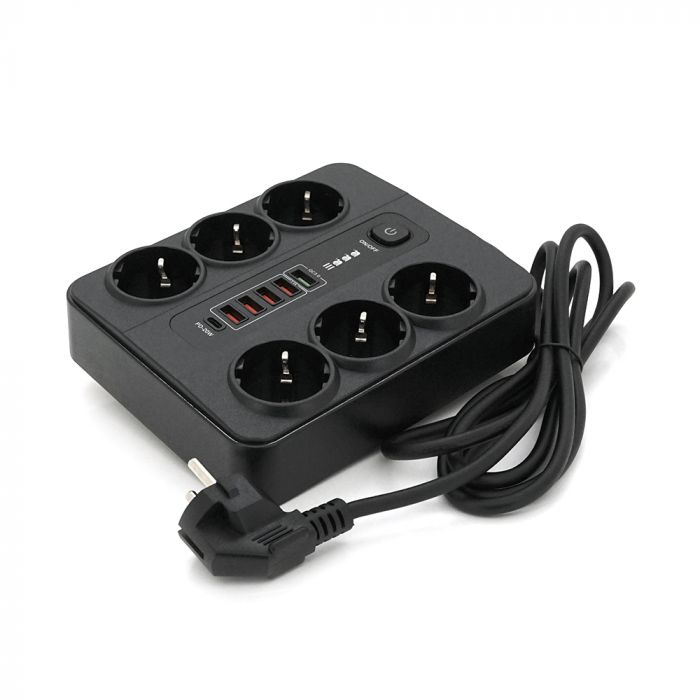 
					Мережевий фільтр BLK-11, 6 Розеток + 4 * USB + QC3.0 + PD18W, 2 м, перетин 3х0, 75мм, Black, Box