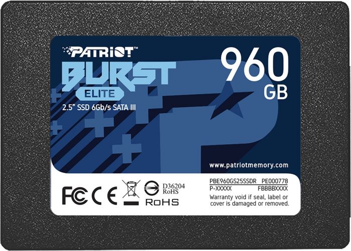 Твердотільний диск 2.5"  960GB  Patriot Burst Elite   SATA 3, Read/Write 450/320 MB/s 3D TLC NAND (PBE960GS25SSDR)