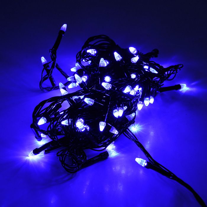 
					Гірлянди 100LED (Діод) Blue, 7 режимів, 5 метрів, чорна ізоляція, BOX