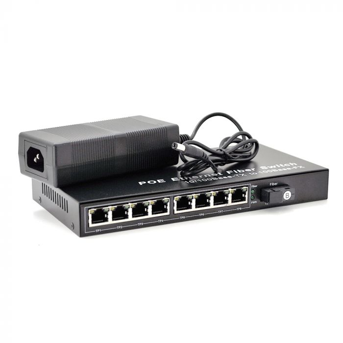 
					Комутатор POE з вбудованим SFP (B) 48V-57V, 8 портів PoE + 1 порт Ethernet FX 155 Мбіт / с (UP-Link) SC / FC / ST 1550nm, 802.3af, Black, БП в комплекті