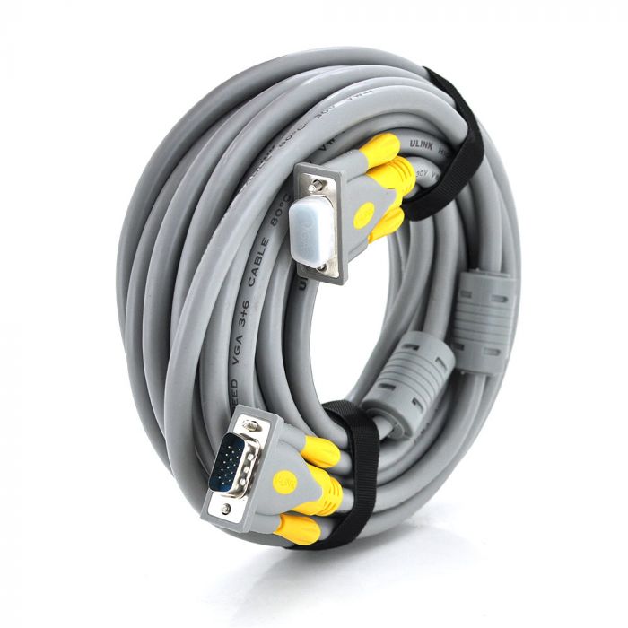 
					Кабель Merlion VGA 3+6 HIGH SPEED 20m, male to male (папа-папа), 1 феррит, серо-желтый, кулёк 1080P Q16