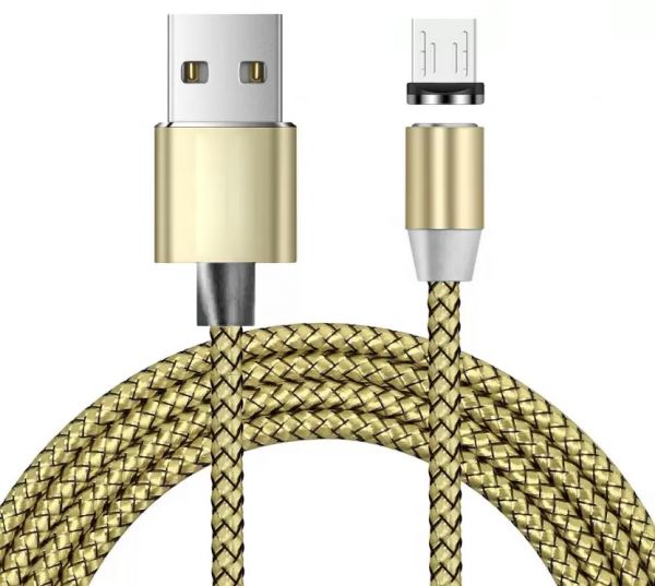 
					Магнітний кабель Ninja USB 2.0 / Micro, 1m, 2А, індикатор заряду, тканинна оплетка, броньований, знімач, Gold, Blister-Box