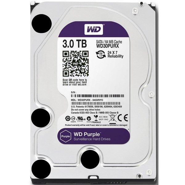 Жорсткий диск 3.5"   3TB Western Digital Purple Surveillance   SATA 3, 64MB, 5400RPM  (WD30PURZ)