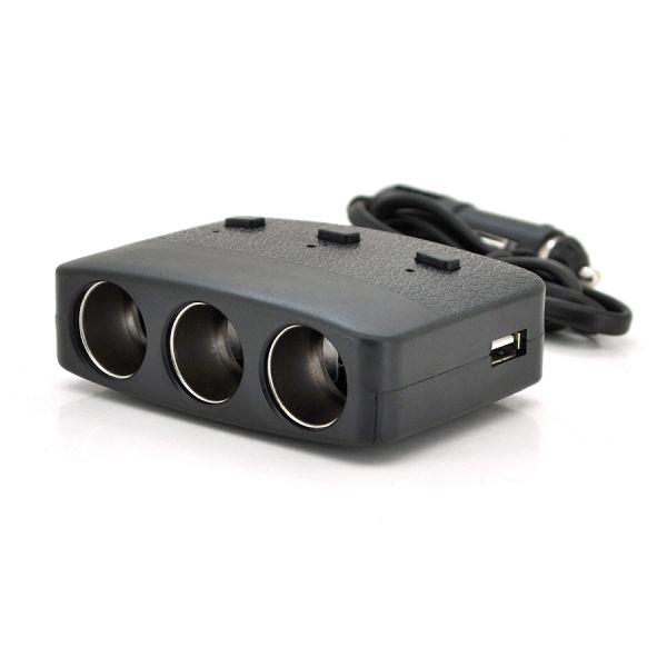 
					АЗП розгалужувач Olesson 1636, 12V-3 * 12V + 2 * USB, Black, Blister