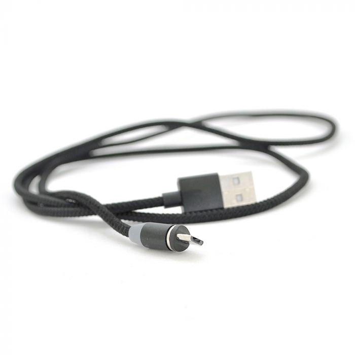 
					Магнітний кабель USB 2.0 /Micro, 1m, 2А, плюс наконечник на micro, тканинна оплетка, броньований, знімач, Black, Blister-Box