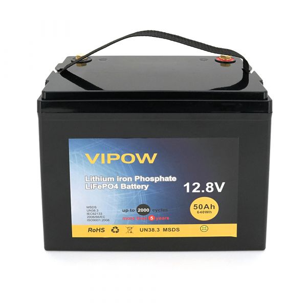 
					Акумуляторна батарея Vipow LiFePO4 12,8V 50Ah з вбудованою ВМS платою 40A, (255*220*170) Q1