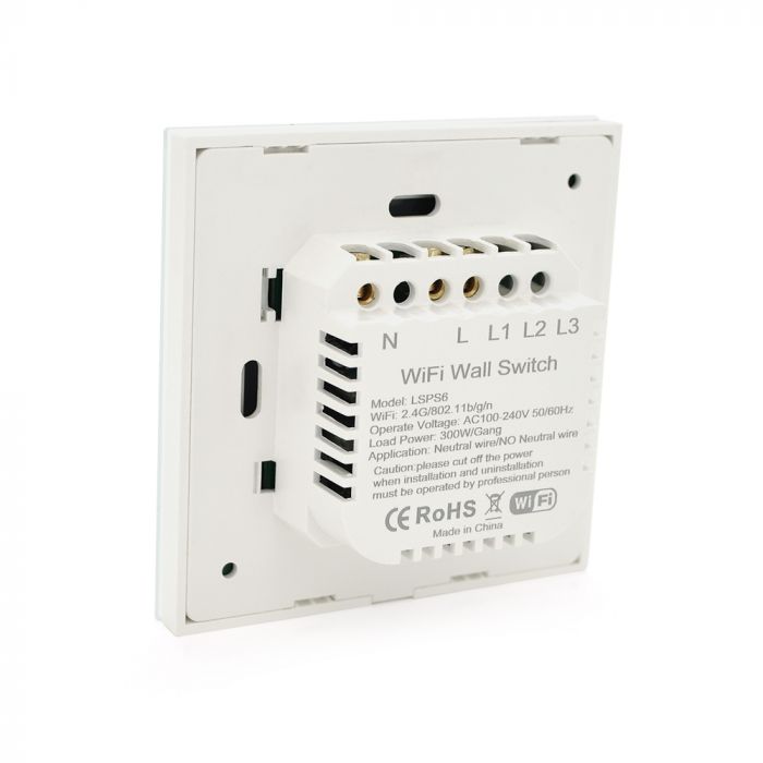 
					Сенсорний вимикач без заземлення + WiFi керування, одноканальний, білий, 86х86х35мм