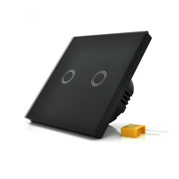 
					Сенсорний вимикач AOYAN, двоканальний, Black, 86х86х35мм