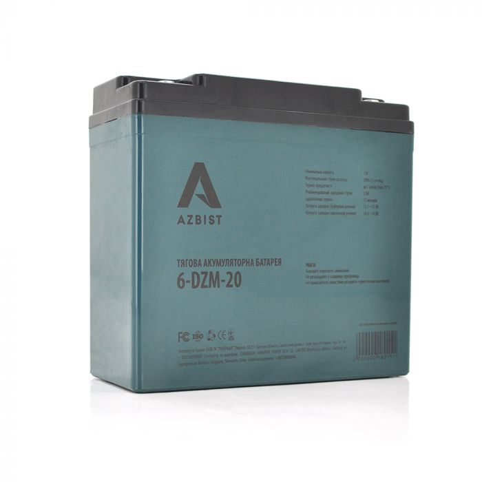 
					Тягова акумуляторна батарея AGM AZBIST 6-DZM-20, 12V 20Ah M4 (181х77х167 мм)  Q3