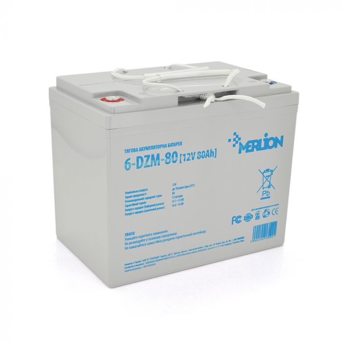
					Тягова акумуляторна батарея AGM MERLION 6-DZM-80, 12V 80Ah ( 265 x 168 x 215) Q1