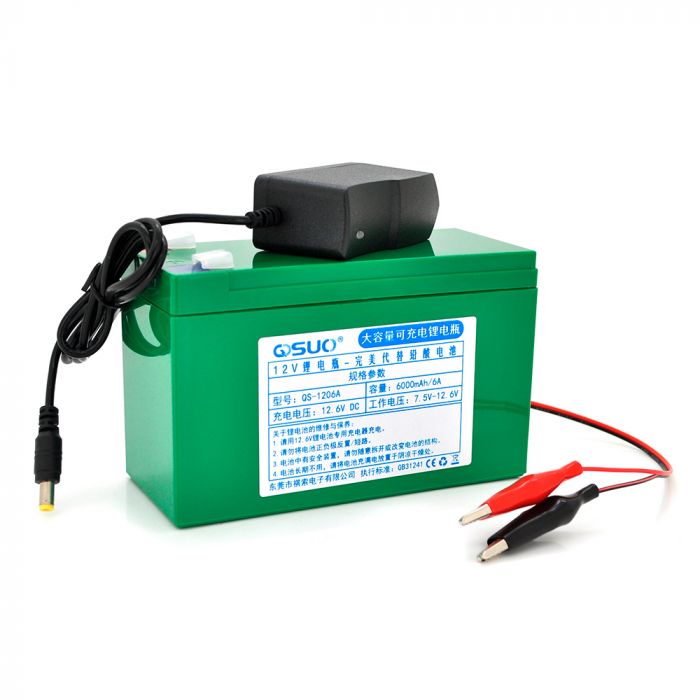 
					Акумуляторна батарея літієва QSuo 12V 6A з елементами Li-ion 18650 (150X64,5X97,7) + зарядний пристрій 12.6V 1A + крокодилы