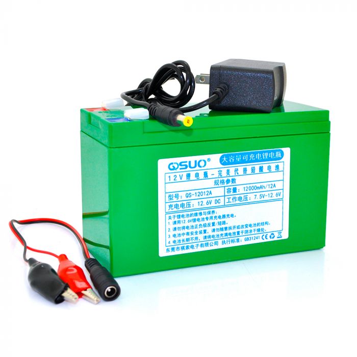 
					Акумуляторна батарея літієва QSuo 12V 12A з елементами Li-ion 18650 (150X64,5X97,7) + зарядний пристрій 12,6V / 1A + крокодили