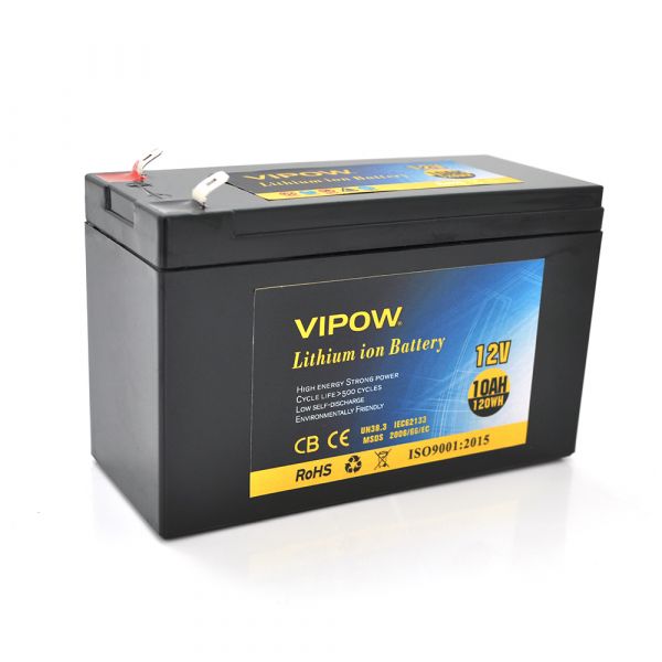 
					Акумуляторна батарея літієва Vipow 12 V 10Ah з елементами Li-ion 18650 з вбудованою ВМS платою, (3S5P) (151х65х94(100))мм, Q20
