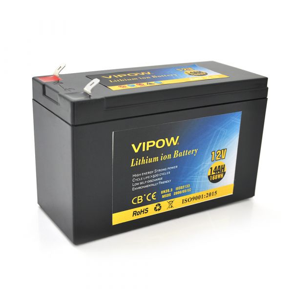 
					Акумуляторна батарея літієва Vipow 12 V 14Ah з елементами Li-ion 18650 з вбудованою ВМS платою, (3S7P) (151х65х94(100))мм, Q20