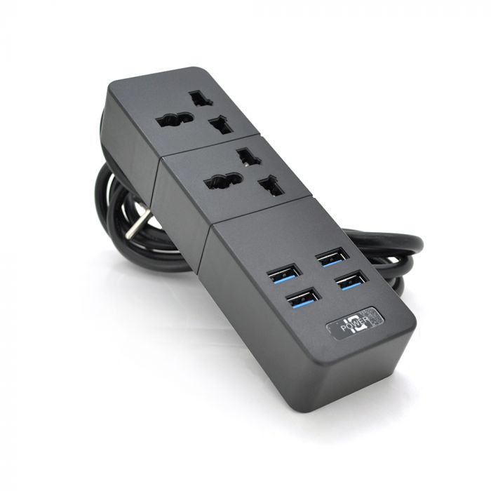 
					Мережевий фільтр ТВ-Т07, 2 розетки + 4 USB, 2 м, перетин 3х0,75мм, 2500W, Black, Box