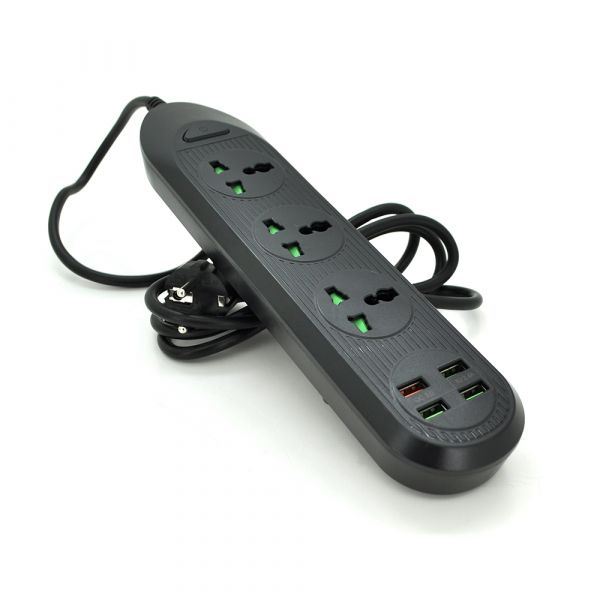 
					Мережевий фільтр ТВ-Т16, 4 розетки + 3 USB, 2 м, перетин 3х0,75мм, 3000W, Black, Box