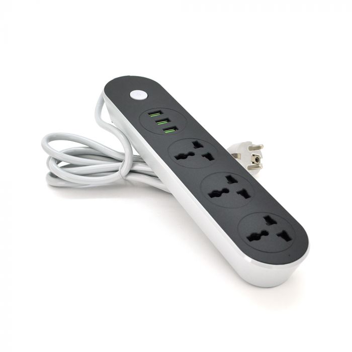 
					Мережевий фільтр ТВ-Т56, 3 розетки + 3 USB, 2 м, перетин 3х0,75мм, 2500W, Black, Box