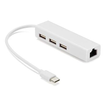 
					Контроллер Type-C to Ethernet Мережеий адаптер 10/100Mbps з проводом + 3 порти USB3.0, White, Blister-Box