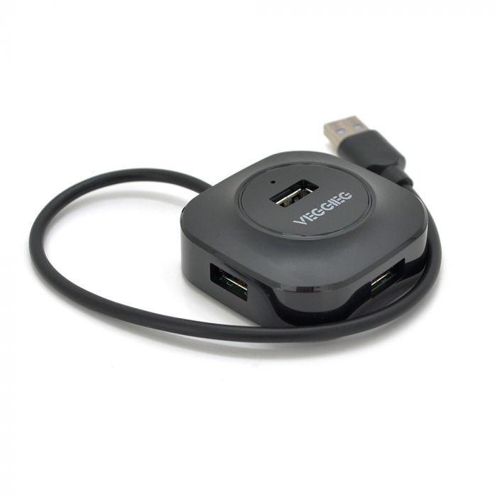 
					Хаб VEGGIEG V-U2405 USB 2.0 4 порта, 480Mbts, живлення від USB, Black, 0,3m, Box