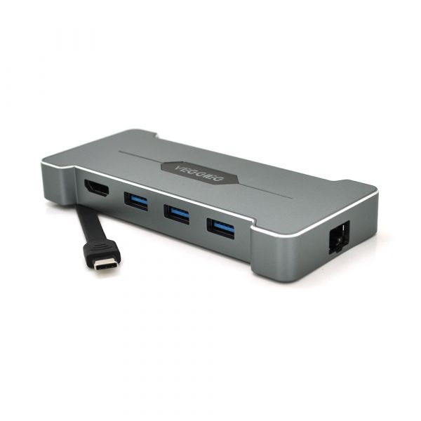 
					Хаб-конвертор VEGGIEG TC06 Type-C (тато) на Type-C (мама) + USB3.0 * 3 (мама) + HDMI (мама), Silver, Box