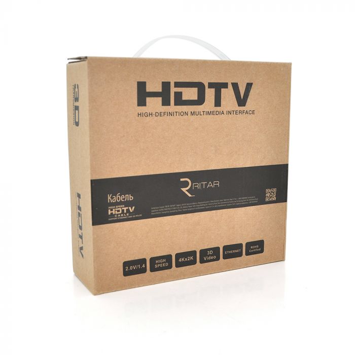 
					Кабель Premium Ritar PL-HD94 HDMI-HDMI Ultra HD 1080P, 2.0m, v1,4, OD-7.3mm, з фільтром, круглий Black, коннектор Gold, Box, Q120