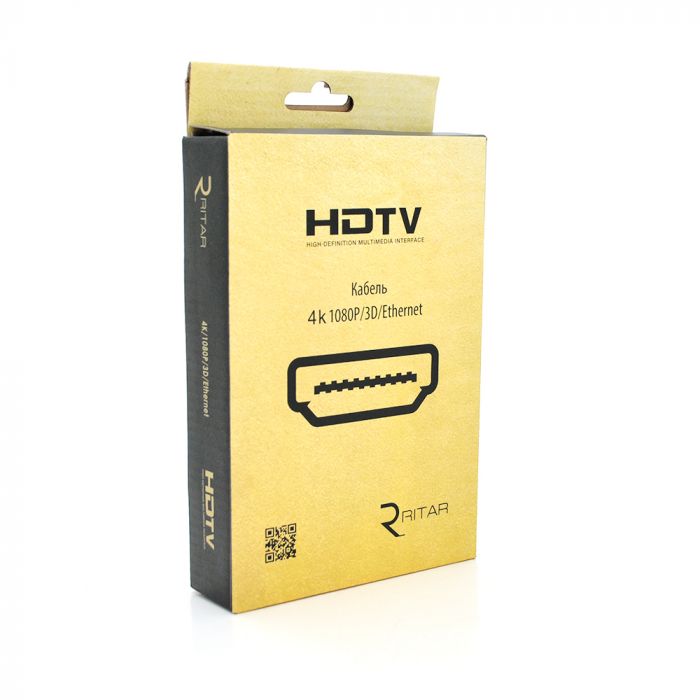 
					Кабель Premium Ritar PL-HD348 HDMI-HDMI Ultra HD 4K,1080P, 2.0m, v1,4, OD-7.3mm, з фільтром, круглий Black, коннектор Gold, Box, Q120