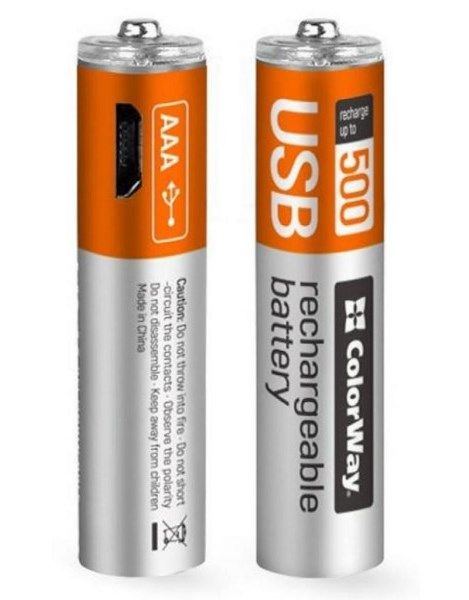 Акумулятор AАA ColorWay microUSB 400мАг 1.5В (Li-Polymer) (2шт/уп) (CW-UBAAA-01)