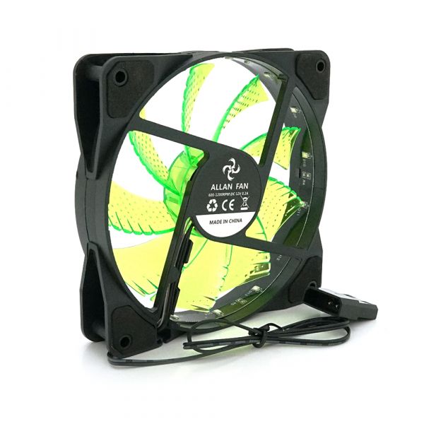 
					Кулер корпусний 12025 DC sleeve fan 4pin - 120 * 120 * 25мм, 12V, 1100об / хв, 15LED, Green