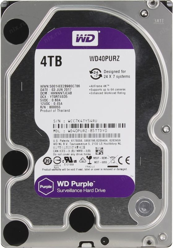 
					Жорсткий диск Western Digital Purple 4TB 64MB 5400rpm WD43PURZ 6Gb/s