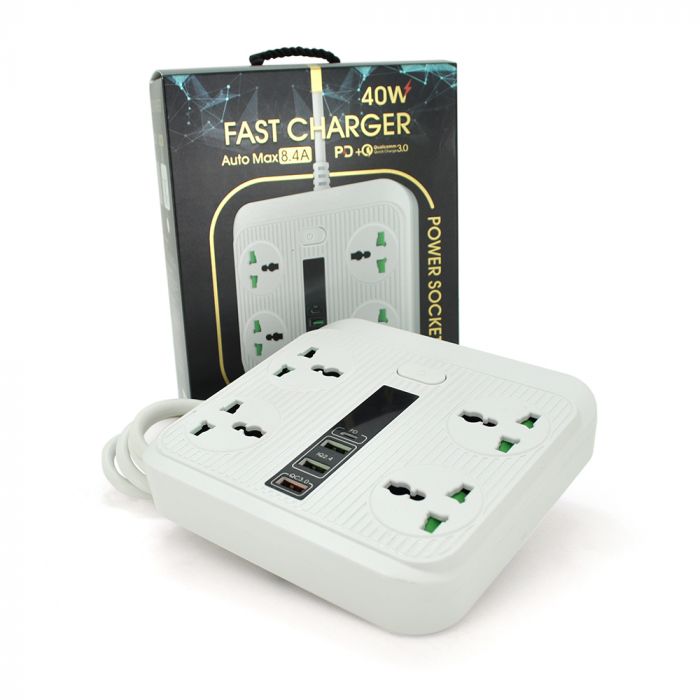 
					Мережевий фільтр TB-Т18, 4 розетки + 2 USB + PD, 2 м, перетин 3х0,75мм, 3000W, White, Box