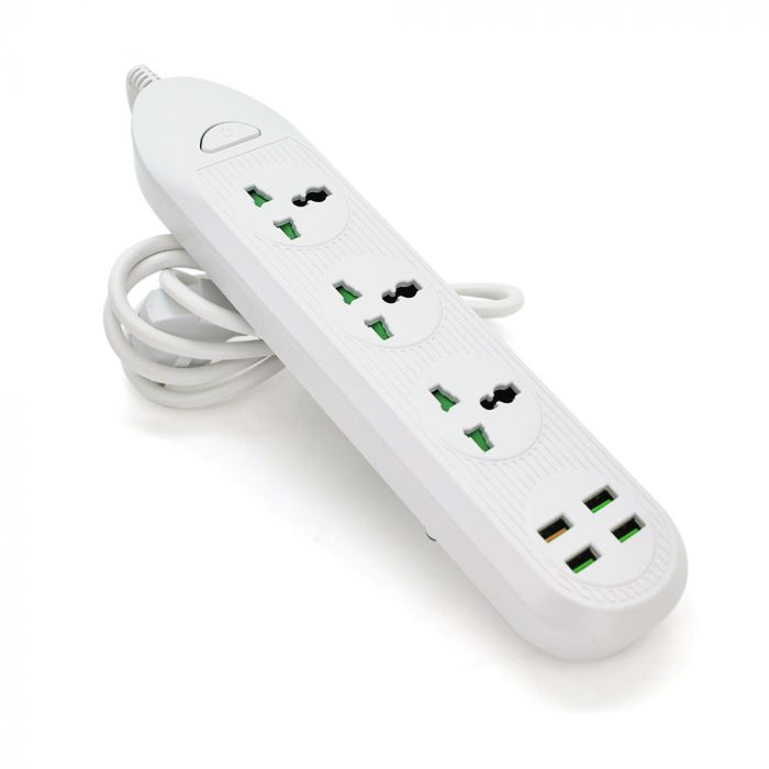 
					Мережевий фільтр ТВ-Т16, 4 розетки + 3 USB, 2 м, перетин 3х0,75мм, 3000W, White, Box