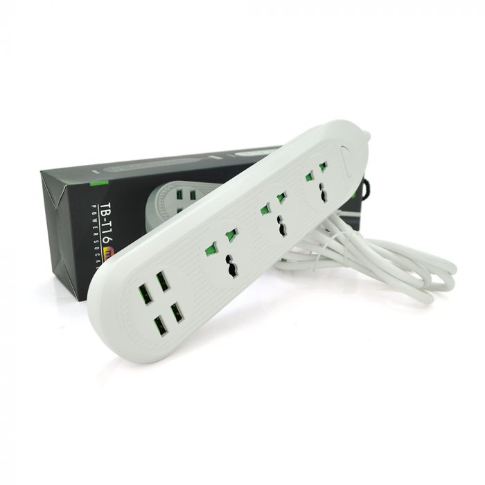
					Мережевий фільтр ТВ-Т16mini, 3 розетки + 4 USB, 2 м, перетин 3х0,75мм, 3000W, White, Box