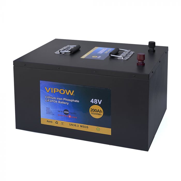 
					Акумуляторна батарея Vipow LiFePO4 51,2V 200Ah з вбудованою ВМS платою 100A (520*400*300)