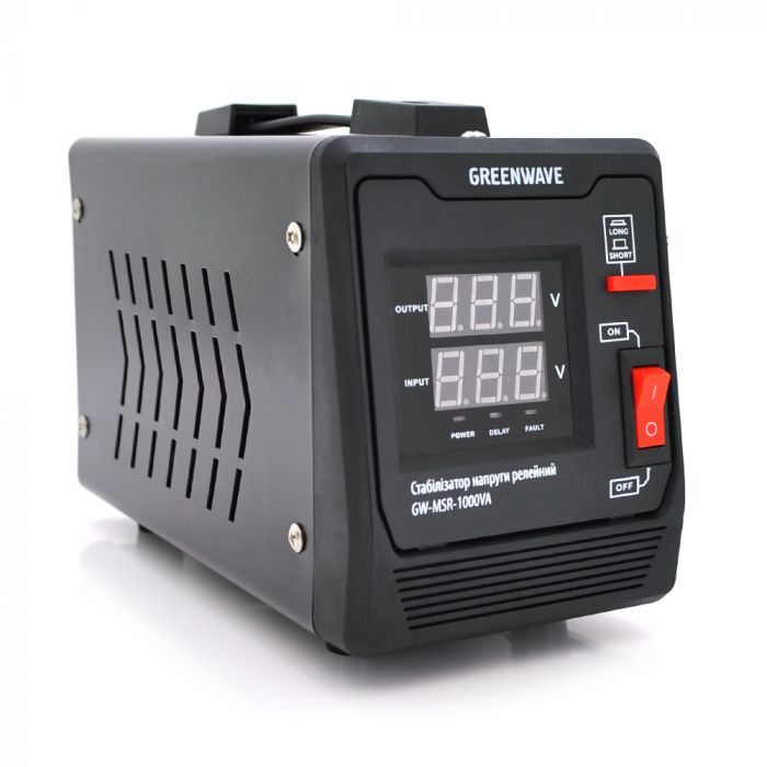 
					Стабілізатор напруги релейный Green Wave Mauser 1000VA (700Вт), 1xShuko, DC140-260V, AC220±8%, BOX, Q4