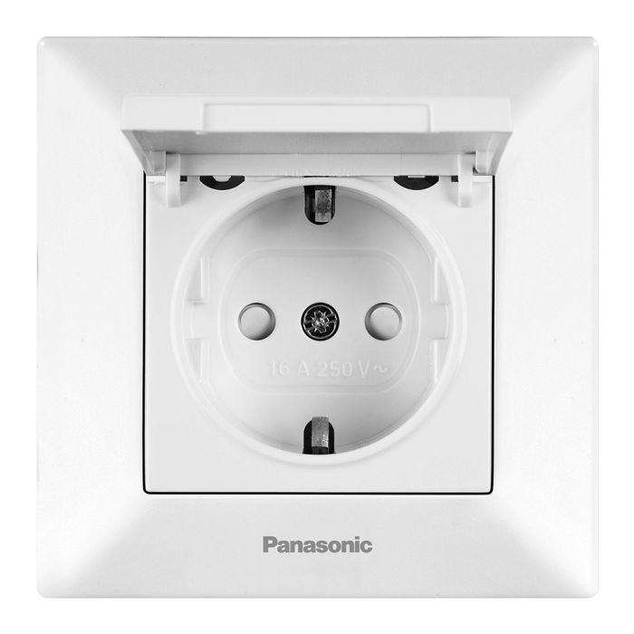 
					Розетка Panasonic Arkedia Slim із заземленням, зі захисними шторками, з кришкою, біла