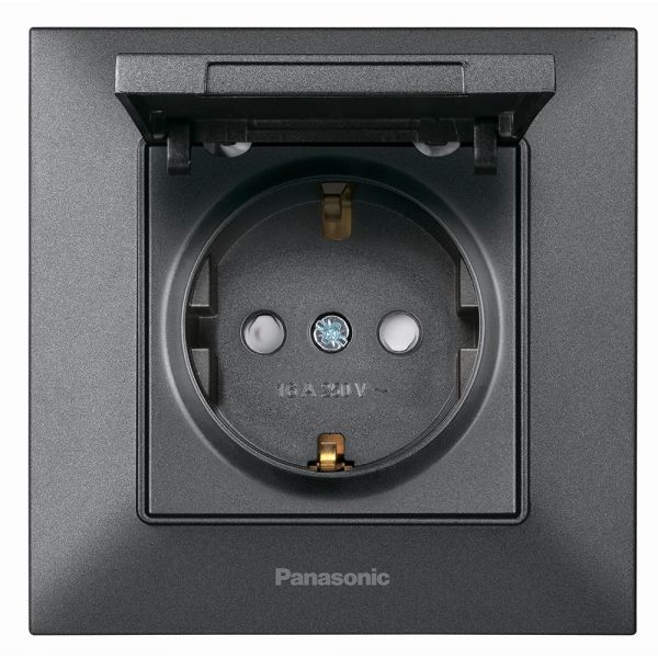 
					Розетка Panasonic Arkedia Slim із заземленням, зі захисними шторками, з кришкою, димчаста