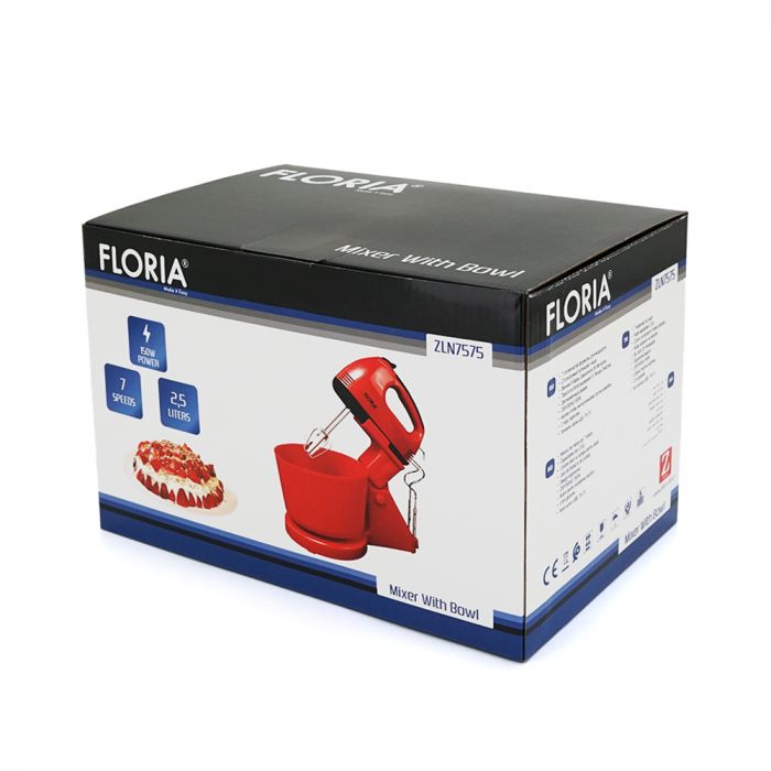 
					Міксер з чашею Floria ZLN7575, 150W, red
