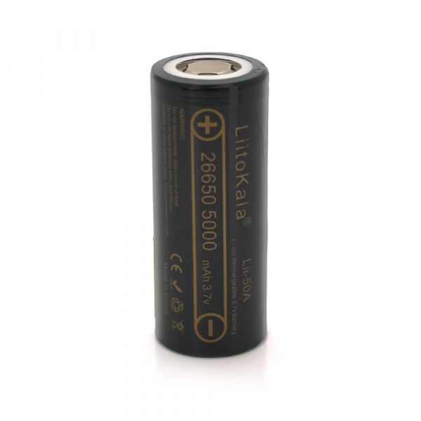 
					Акумулятор 26650 Li-Ion LiitoKala Lii-50A, 5000mah （5100-5500mah）, 25A, 3.7V (2.5-4.2V), 2 шт в упаковці, ціна за 1 шт